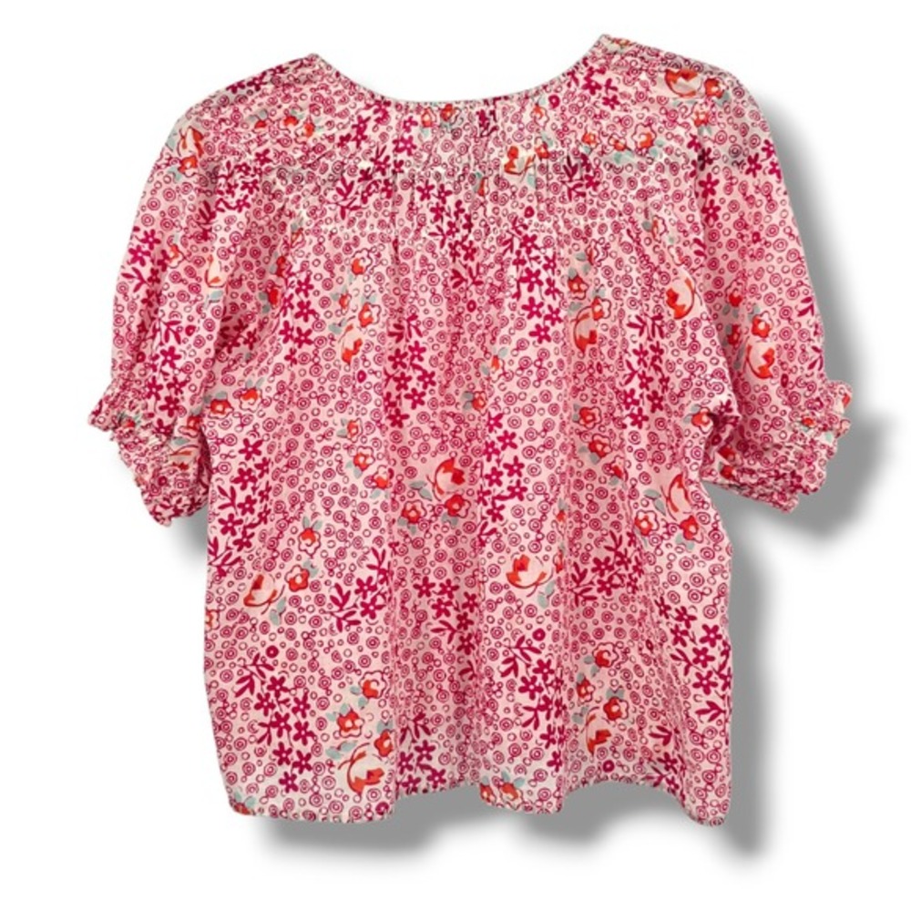 Olivia James Floral Blouse Smocked Neck 3/4 Sleeve Pink Top Size S - Picture 2 of 10